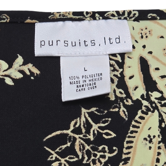 Black Pursuits Ltd Blouse Top Large Pale Yellow Cream Tan Paisley L 3/4 Sleeves - Picture 2 of 10